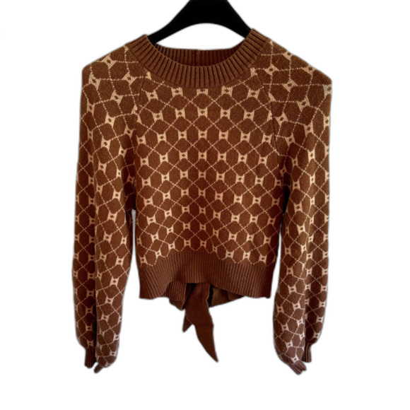 Buckle | Willow & Root Open Back Tie Sweater Brown Print Neutral Size Small BKE - Picture 5 of 11
